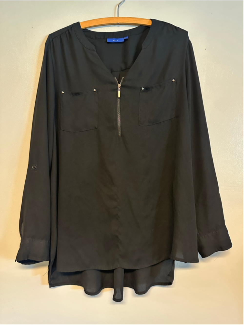 Apt. 9 Black Long Sleeve Zipper Blouse Women’s Size XL